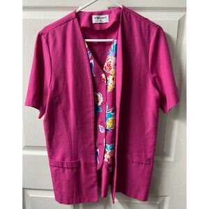 Alfred Dunner Pant Suit Top Womens 14 2 In One Jacket w Vest Pink Short Sleeved